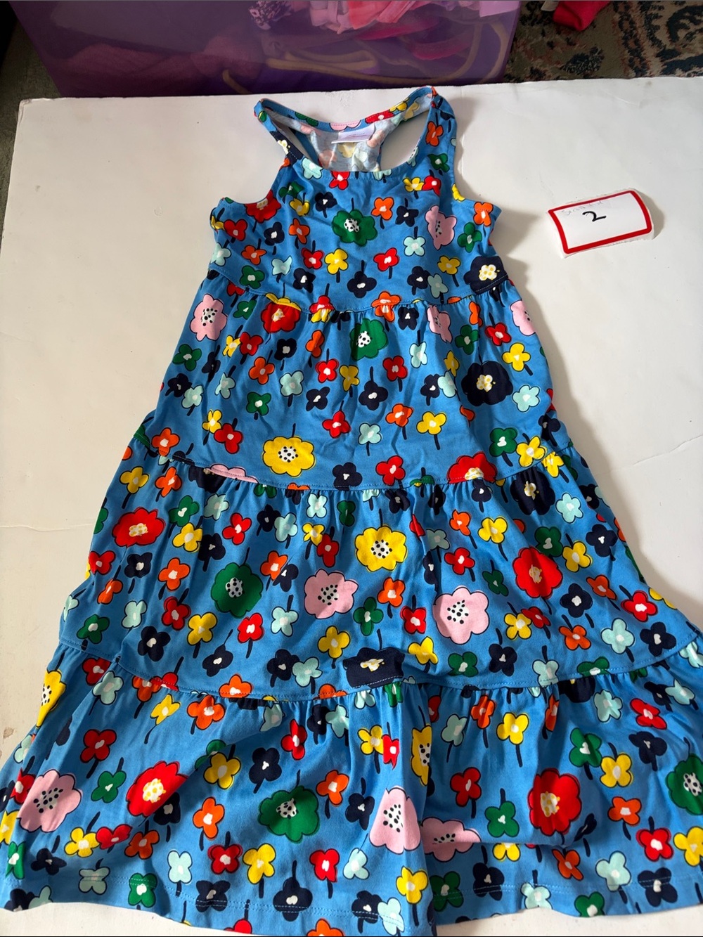 Hanna Andersson Bright Blue Floral Tiered Romper Dress